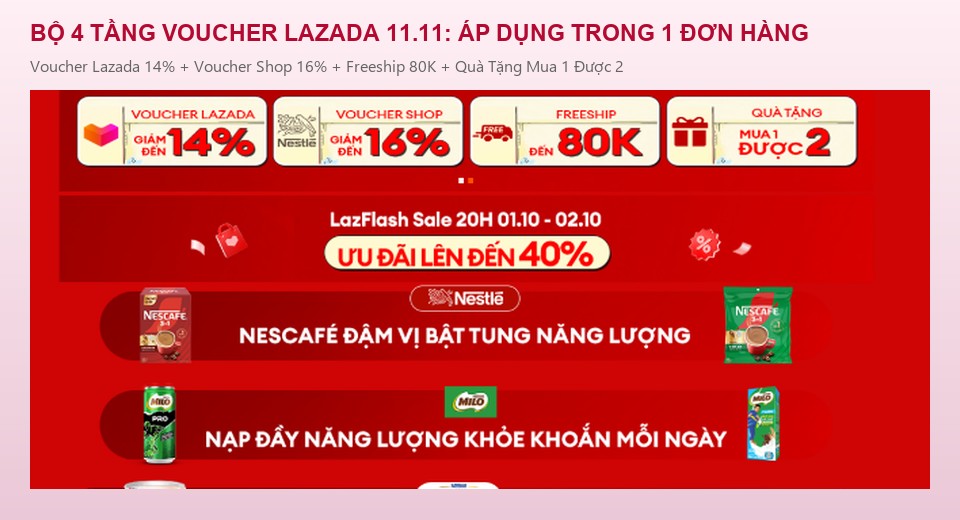 Bộ 4 Tầng Voucher LazMall Brand Festival Lazada 11.11