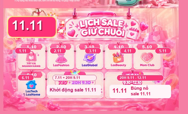 Lịch Sale Giữ Chuỗi Lazada 11.11 Chi Tiết Từng Ngày