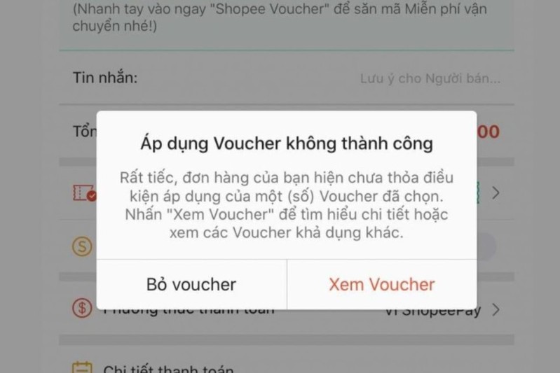 Thông báo Áp dụng Voucher không thành công Bỏ voucher hoặc Xem Voucher trên Shopee