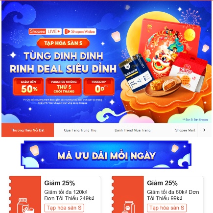 Chương trình Tạp Hóa Sàn S Mùa Trăng Tùng Dinh Dinh Rinh Deal Siêu Đỉnh trên Shopee