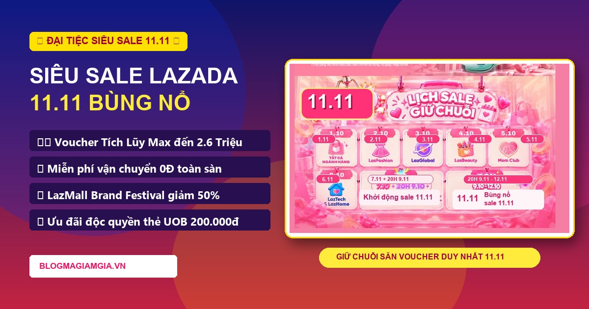 Siêu Sale Lazada 11.11 Bùng Nổ Voucher Tích Lũy 2.6 Triệu Đồng