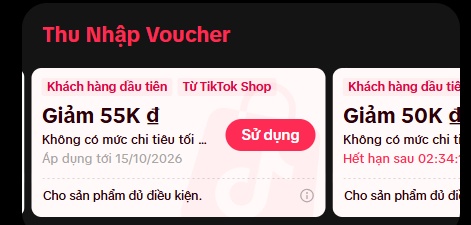 Thu nhập voucher khách hàng đầu tiên trên TikTok Shop giảm 55K đơn 0đ
